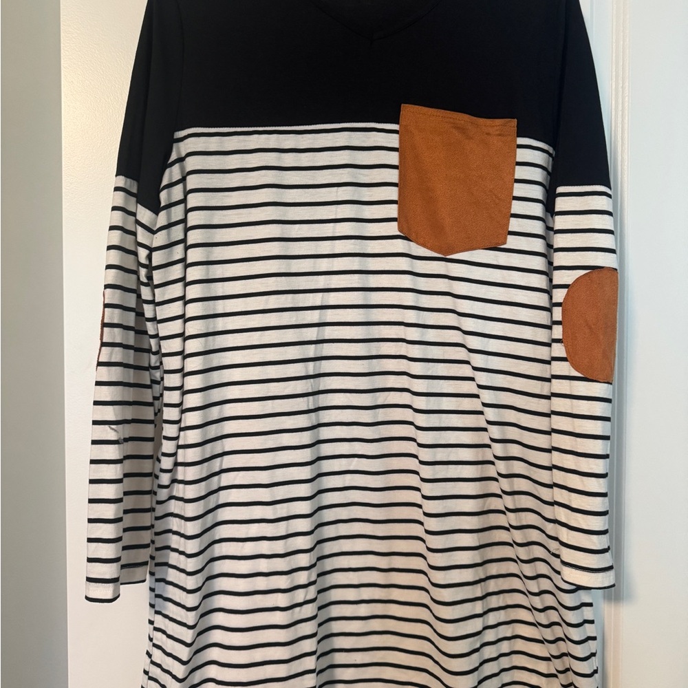 SHEIN Black and White Striped Long Sleeve Dress
